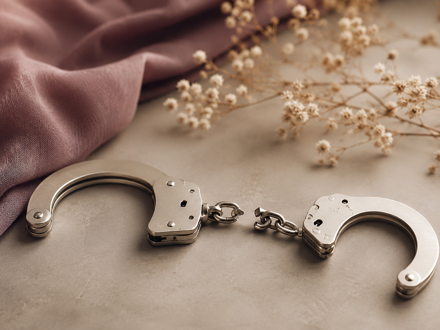 Open handcuffs arranged as a symbol of freedom